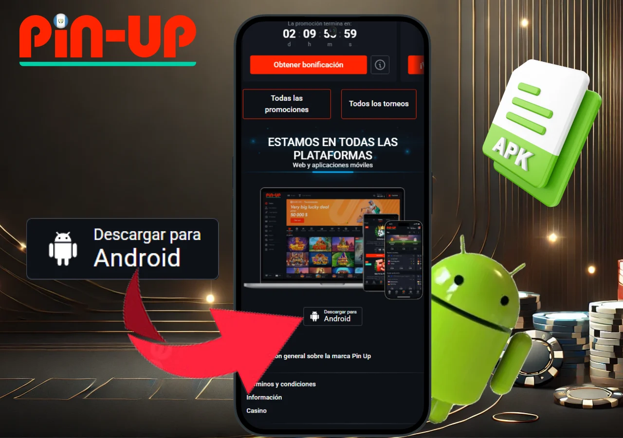 Pantalla de descarga de la aplicación un dispositivo Android con instrucciones de instalación