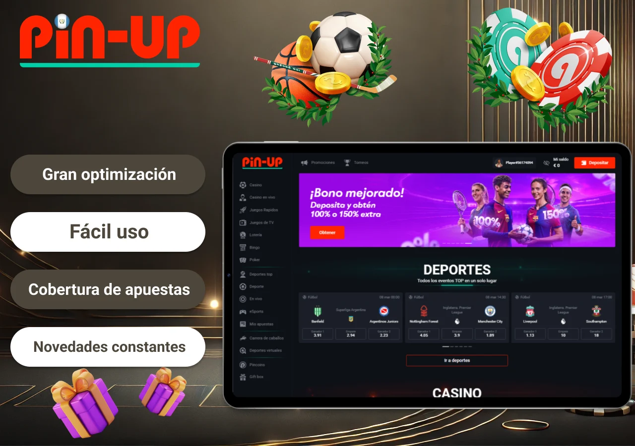 aplicación móvil Pin-Up destacando sus principales características y beneficios
